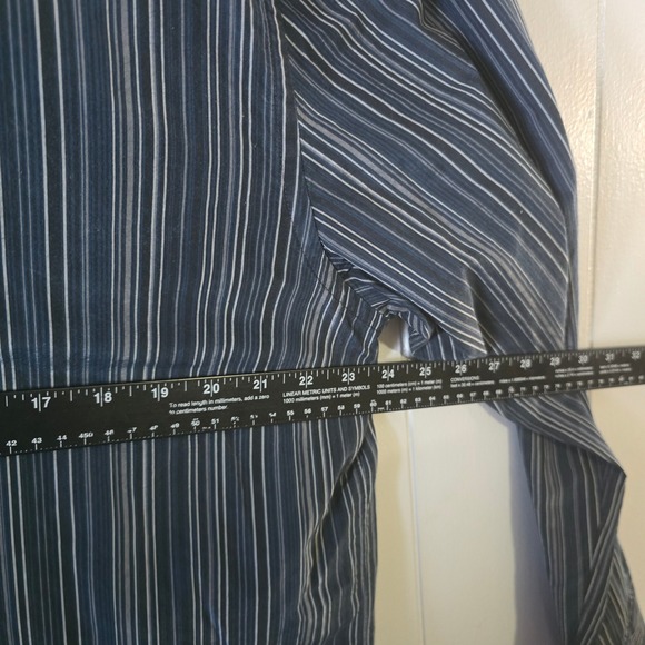 Calvin Klein Mens XL Modern Fit Button Up Shirt Silk Cotton Blend Blue Striped - Picture 5 of 7